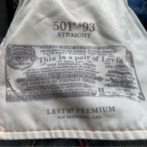 Levi's 501 '93 Denim Jean shorts Premium Big E Men’s 31 button fly blue frayed - Picture 7 of 9